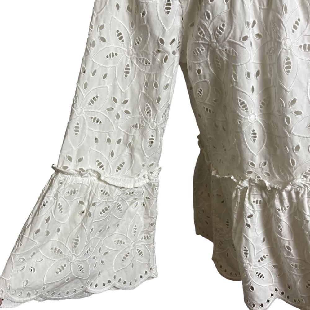 Vineyard Vines White Eyelet Cottagecore Coastal 3/4 Bell Sleeves Scalloped — M - Picture 8 of 10